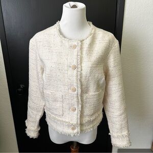 Express Cream Tweed Fringe Button Jacket